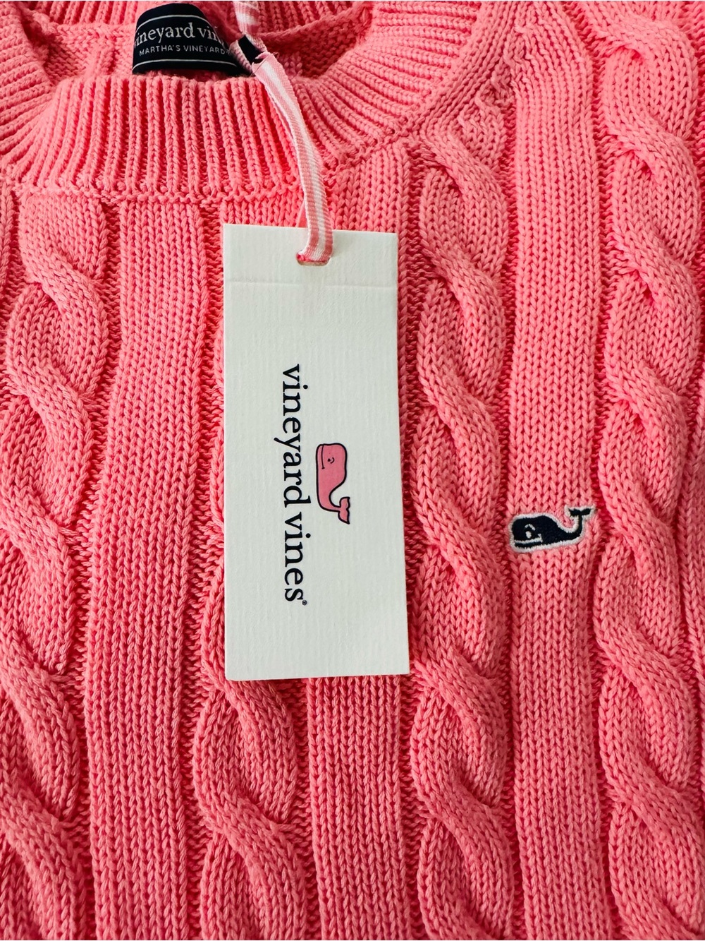 NWT Vineyard Vines Coral Pink Cable Crewneck Sweater. - Picture 8 of 10